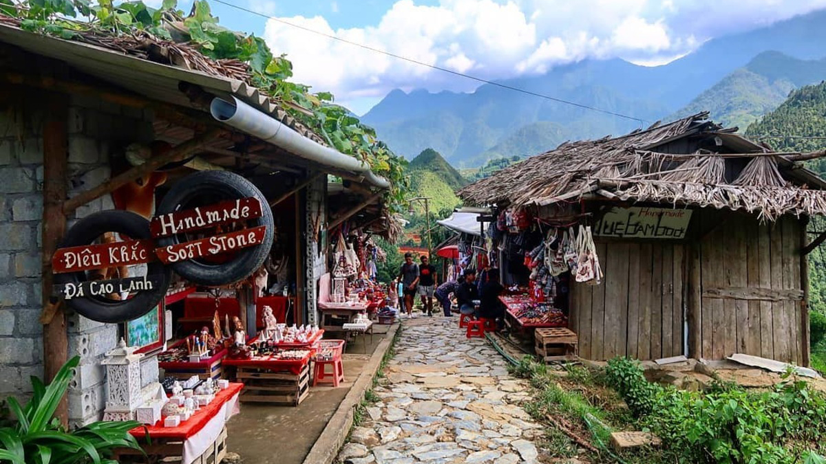 Scenic view of Sapa with terraced rice fields and a Hmong village